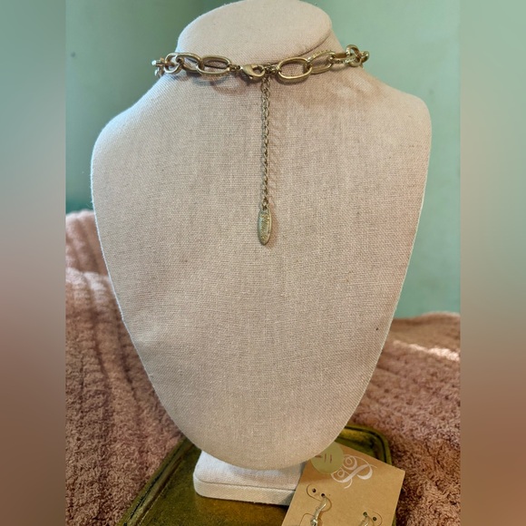 Chunky Link Statement Necklace & Matching Earring Set: Boho Gold + Aqua & Wood - Picture 6 of 11